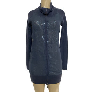 Patrizia Pepe Sera Cardigan Sweater Sequin Wool Silk Long Sleeve Navy Blue Zip S